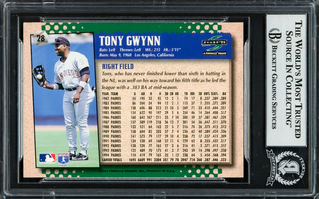 Tony Gwynn Autographed 1995 Score Card #28 San Diego Padres Beckett BAS #16857531