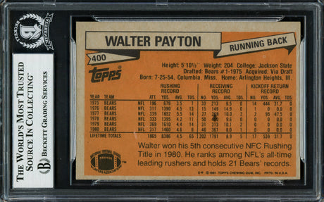 Walter Payton Autographed 1981 Topps Card #400 Chicago Bears Beckett BAS #16857538