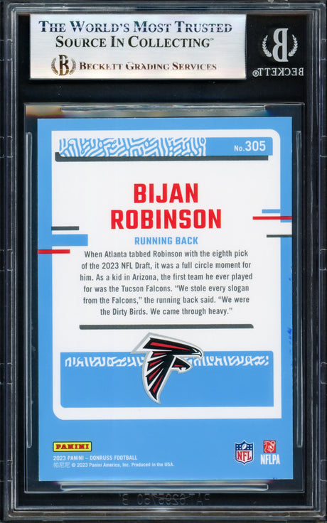 Bijan Robinson Autographed 2023 Donruss Rated Rookie Card #305 Atlanta Falcons Beckett BAS #17070156