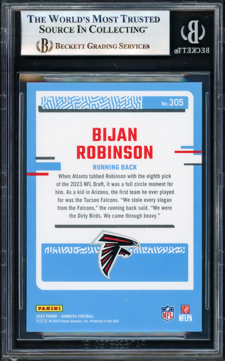 Bijan Robinson Autographed 2023 Donruss Rated Rookie Card #305 Atlanta Falcons Beckett BAS #17070162