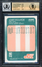 John Stockton Autographed 1988-89 Fleer Rookie Card #115 Utah Jazz BGS 9.5 Auto Grade Gem Mint 10 Beckett BAS #17155558