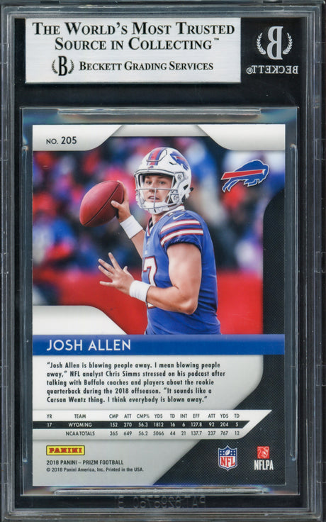 Josh Allen Autographed 2018 Panini Prizm Rookie Card #205 Buffalo Bills Beckett BAS #13927512