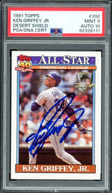 Ken Griffey Jr. Autographed 1991 Topps Desert Shield Card #392 Seattle Mariners PSA 9 Auto Grade Gem Mint 10 Highest Graded PSA/DNA #92326111