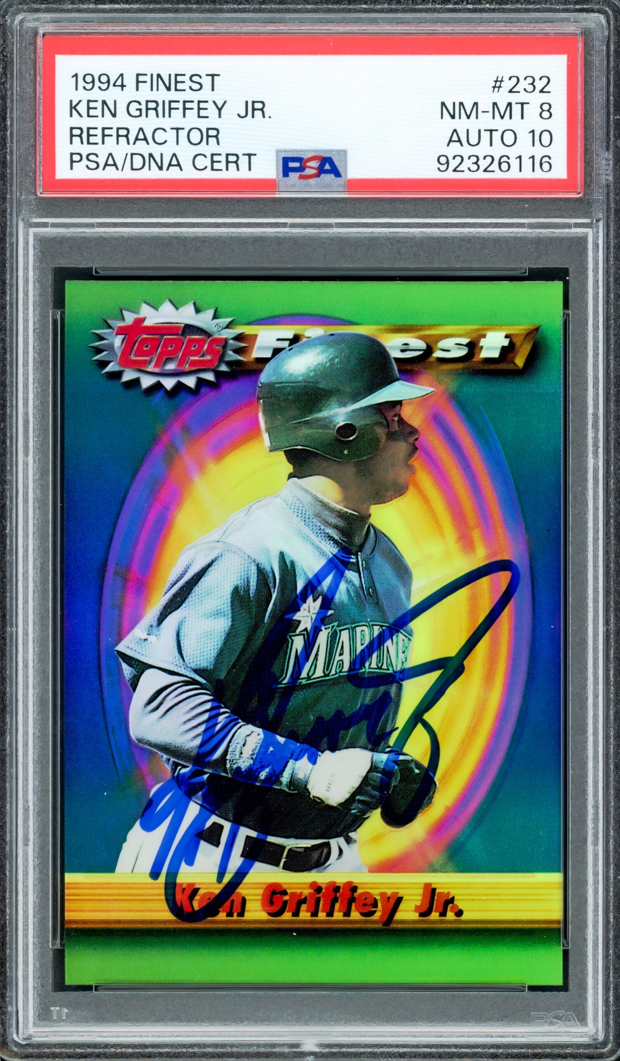 Ken Griffey Jr. Autographed 1994 Topps Finest Refractor Card #232 Seattle Mariners PSA 8 Auto Grade Gem Mint 10 PSA/DNA #92326116