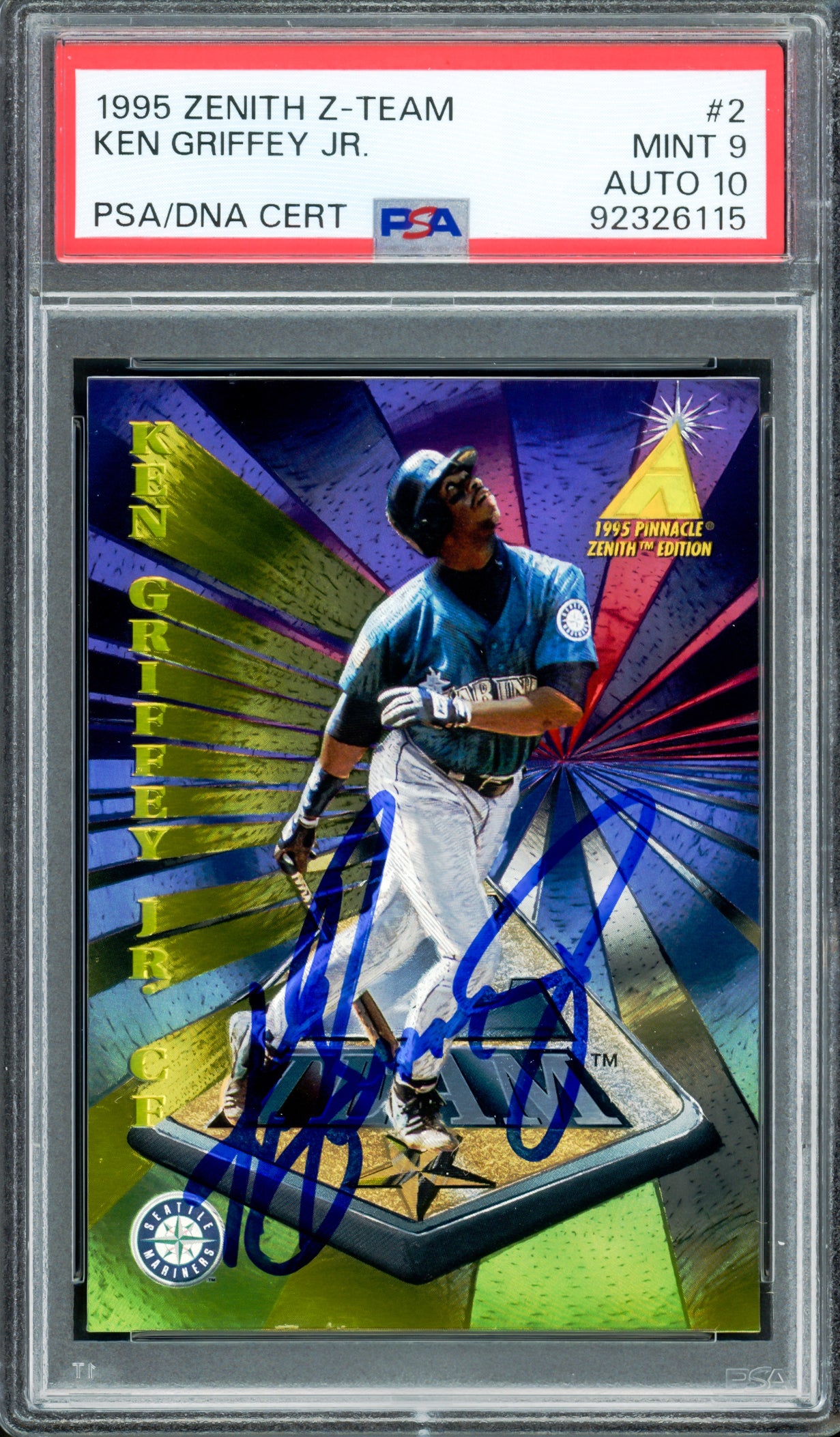 Ken Griffey Jr. Autographed 1995 Zenith Z-Team Card #2 Seattle Mariners PSA 9 Auto Grade Gem Mint 10 Highest Graded POP 1 PSA/DNA #92326115