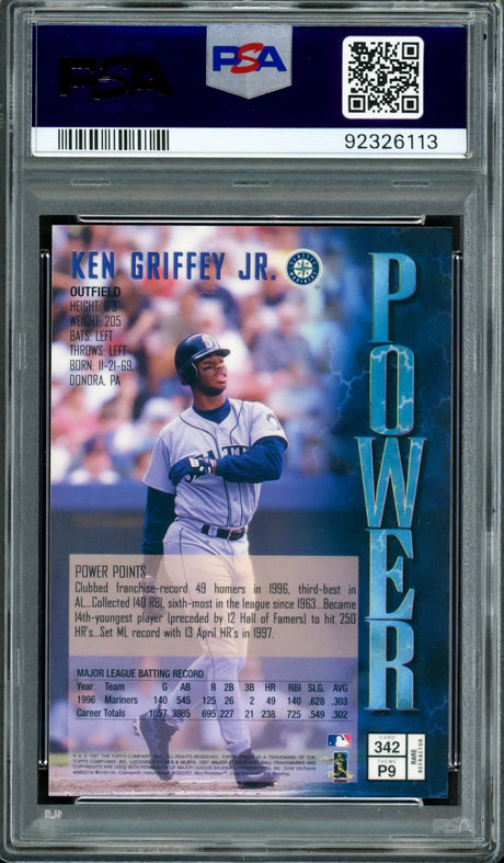 Ken Griffey Jr. Autographed 1997 Topps Finest Refractor Card #342 Seattle Mariners PSA 9 Auto Grade Gem Mint 10 Highest Graded PSA/DNA #92326113