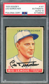 Leo Durocher Autographed 1933 Goudey Rookie Card #147 St. Louis Cardinals Auto Grade Gem Mint 10 PSA/DNA #87198042