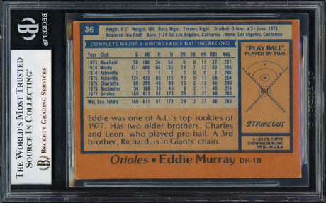 Eddie Murray Autographed 1978 Topps Card #36 Baltimore Orioles Beckett BAS #16938967