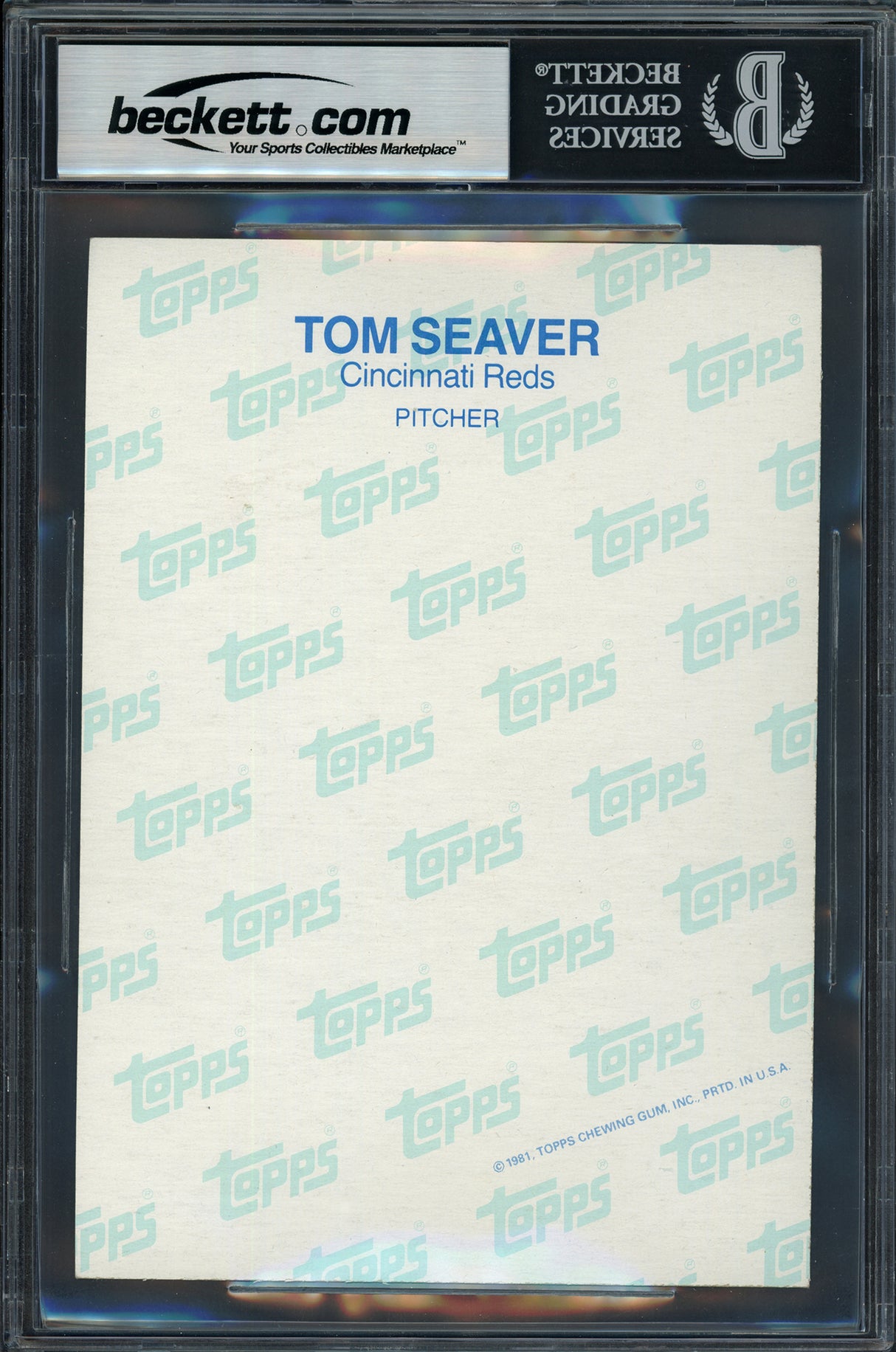 Tom Seaver Autographed 1981 Topps Super 5x7 Card #41 Cincinnati Reds Beckett BAS #17070590