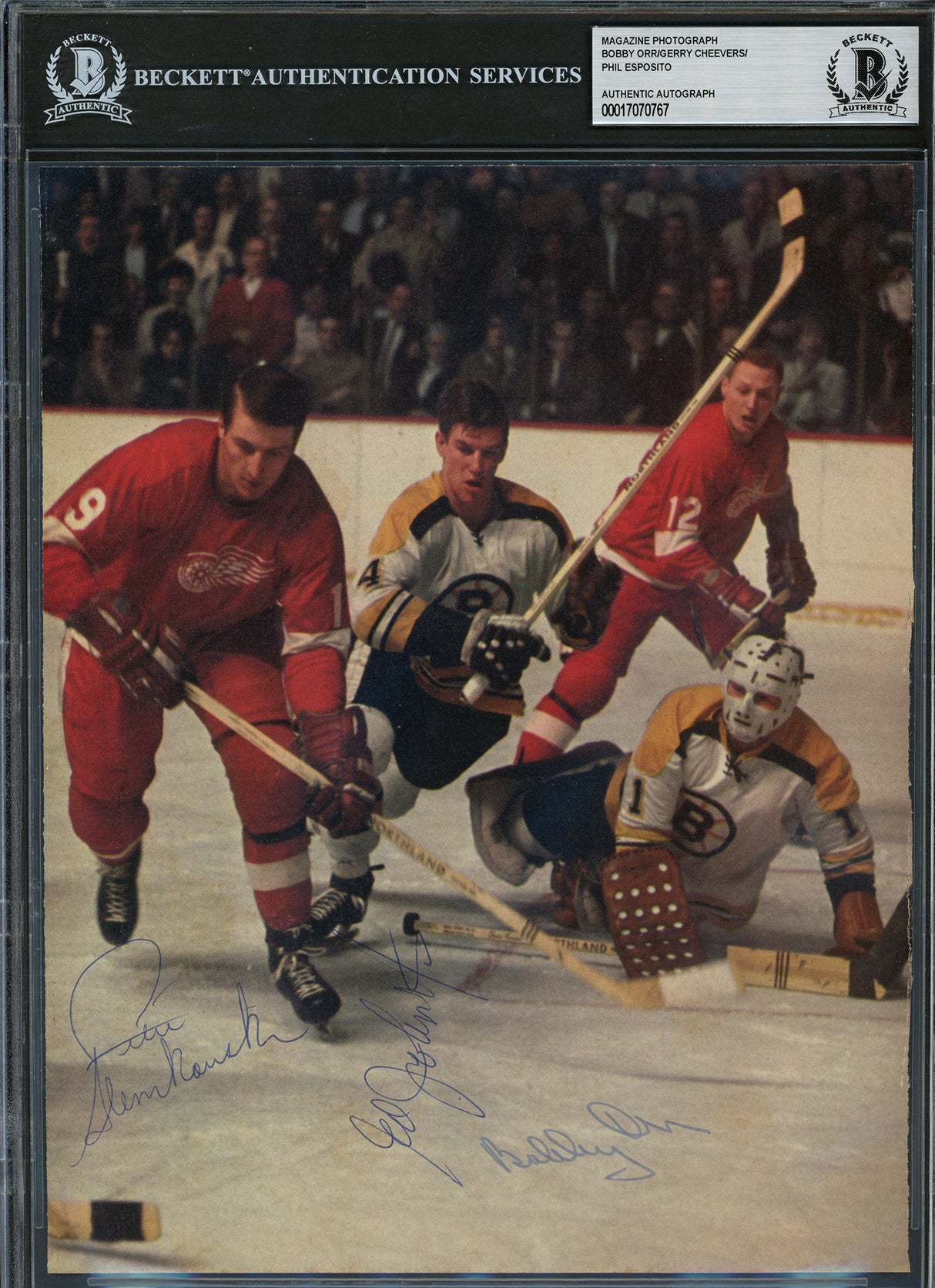 Bobby Orr, Pete Stemkowski & Ed Johnston Autographed 8x10 Magazine Page Photo Beckett BAS #17070767