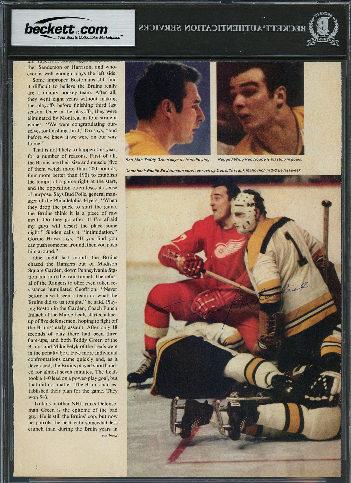 Bobby Orr, Pete Stemkowski & Ed Johnston Autographed 8x10 Magazine Page Photo Beckett BAS #17070767