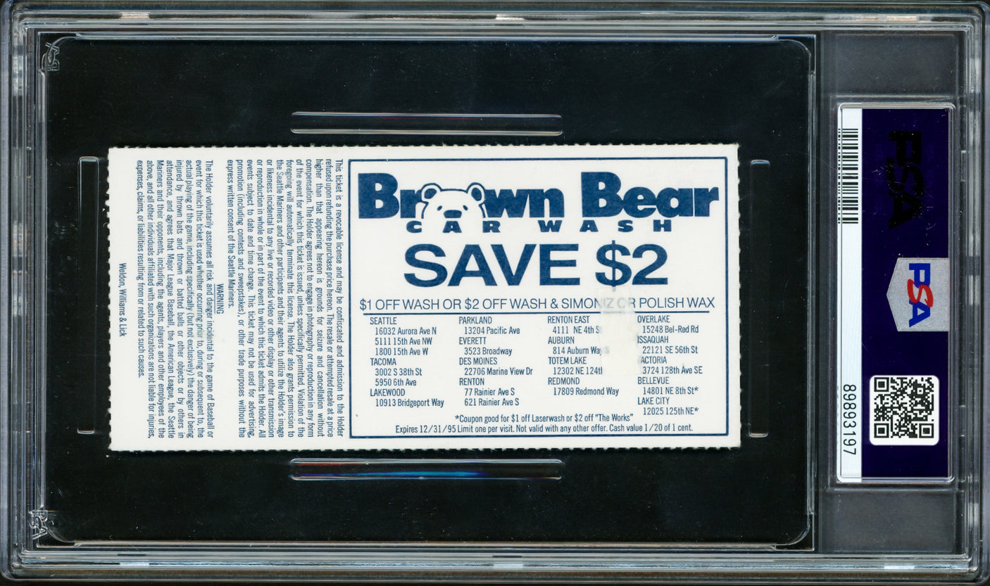 Alex Rodriguez Autographed June 12th, 1995 Ticket Seattle Mariners PSA 5 Auto Grade 7 1st MLB Career Home Run HR PSA/DNA #89893197