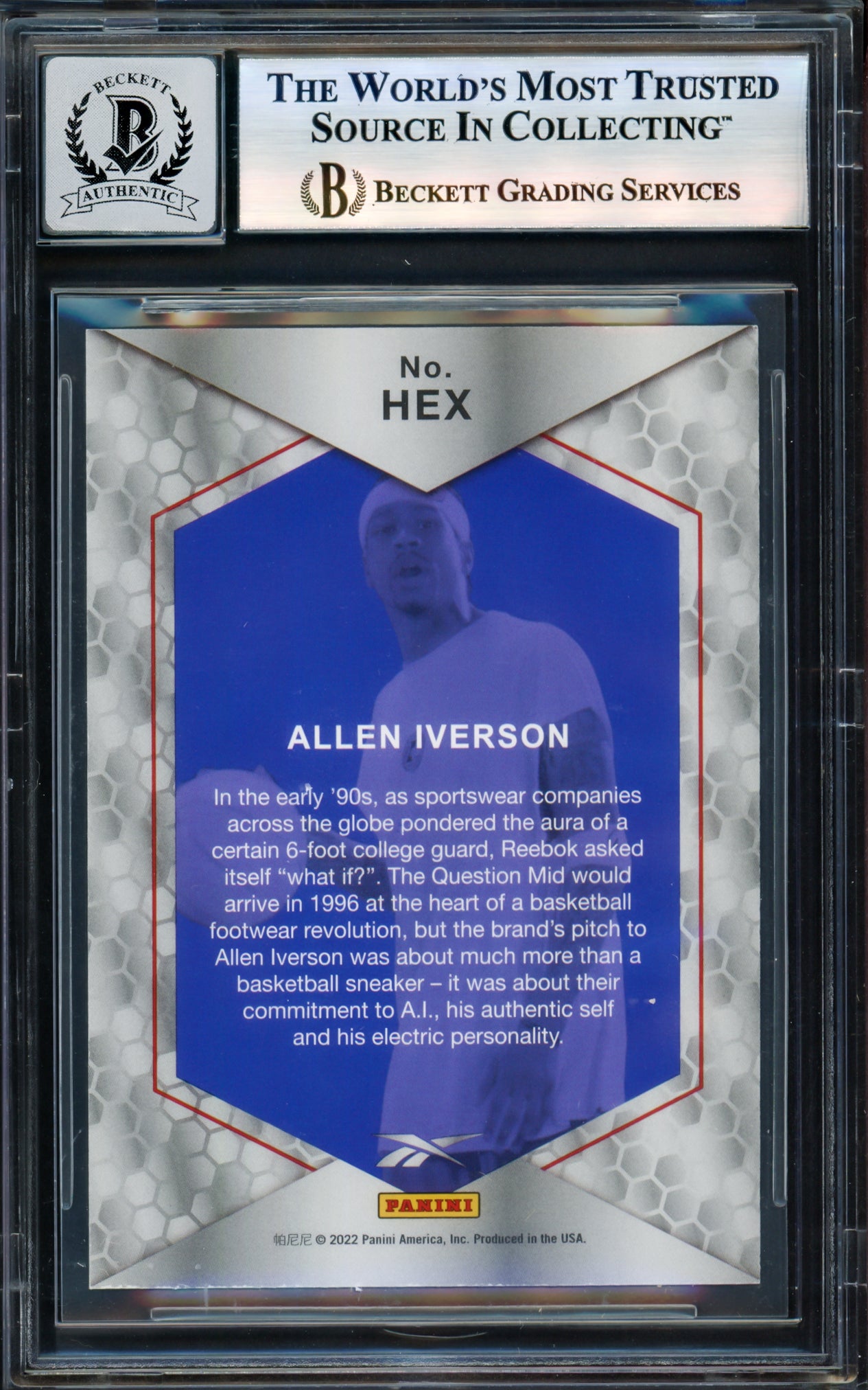 Allen Iverson Autographed 2022 Panini X Reebok Silver Holofoil Card #HEX Card Philadelphia 76ers Auto Grade Gem Mint 10 Beckett BAS Witness Stock #235061