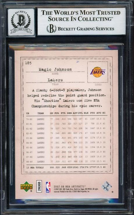 Magic Johnson Autographed 2007-08 Artifacts Card #185 Card Los Angeles Lakers Auto Grade Gem Mint 10 Beckett BAS Stock #235065