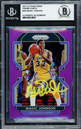 Magic Johnson Autographed 2021-22 Panini Prizm Prizms Purple Card #248 Card Los Angeles Lakers #/99 Beckett BAS Stock #235067