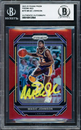 Magic Johnson Autographed 2022-23 Panini Prizm Prizms Red Card #276 Card Los Angeles Lakers #/299 Beckett BAS Stock #235068