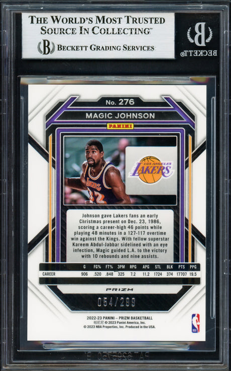 Magic Johnson Autographed 2022-23 Panini Prizm Prizms Red Card #276 Card Los Angeles Lakers #/299 Beckett BAS Stock #235068