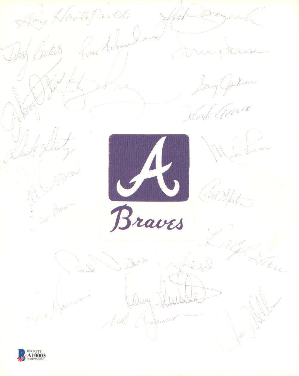 1973 Atlanta Braves Autographed 8x10 Cut Signature With 21 Total Signatures Including Hank Aaron Beckett BAS #A10003