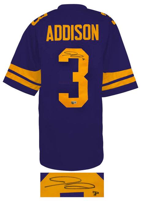 Jordan Addison Signed Purple Color Rush Custom Football Jersey - (Beckett)