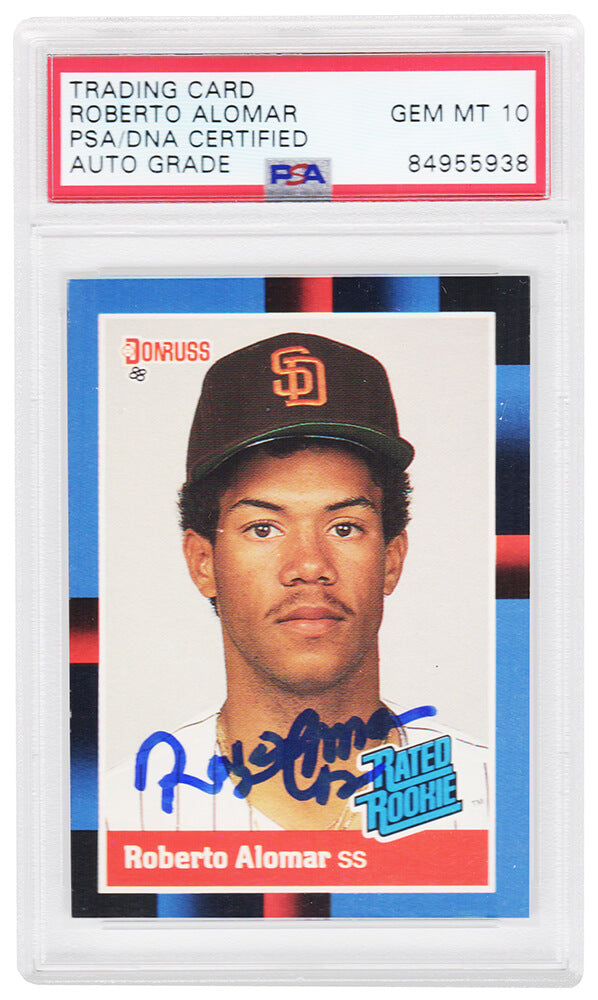 Roberto Alomar Signed San Diego Padres 1988 Donruss Rated Rookie Baseball Card #34 - (PSA/DNA / Auto Grade 10)