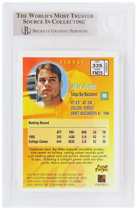 Mike Alstott Signed Tampa Bay Buccaneers 1996 Topps Finest Rookie Football Trading Card #335 - (Beckett Encapsulated)