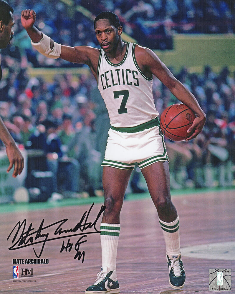 Nate 'Tiny' Archibald Signed Boston Celtics White Jersey Action 8x10 Photo w/HOF'91