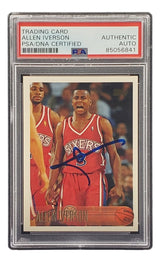 Allen Iverson Signed 1996 Topps #171 Philadelphia 76ers Rookie Card PSA/DNA - Sports Integrity