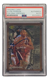 Allen Iverson Signed 1996 Topps Finest #69 76ers Rookie Card PSA/DNA - Sports Integrity