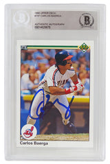 Carlos Baerga Signed Cleveland Indians 1990 Upper Deck Rookie Baseball Trading Card #737 - (Beckett Encapsulated)