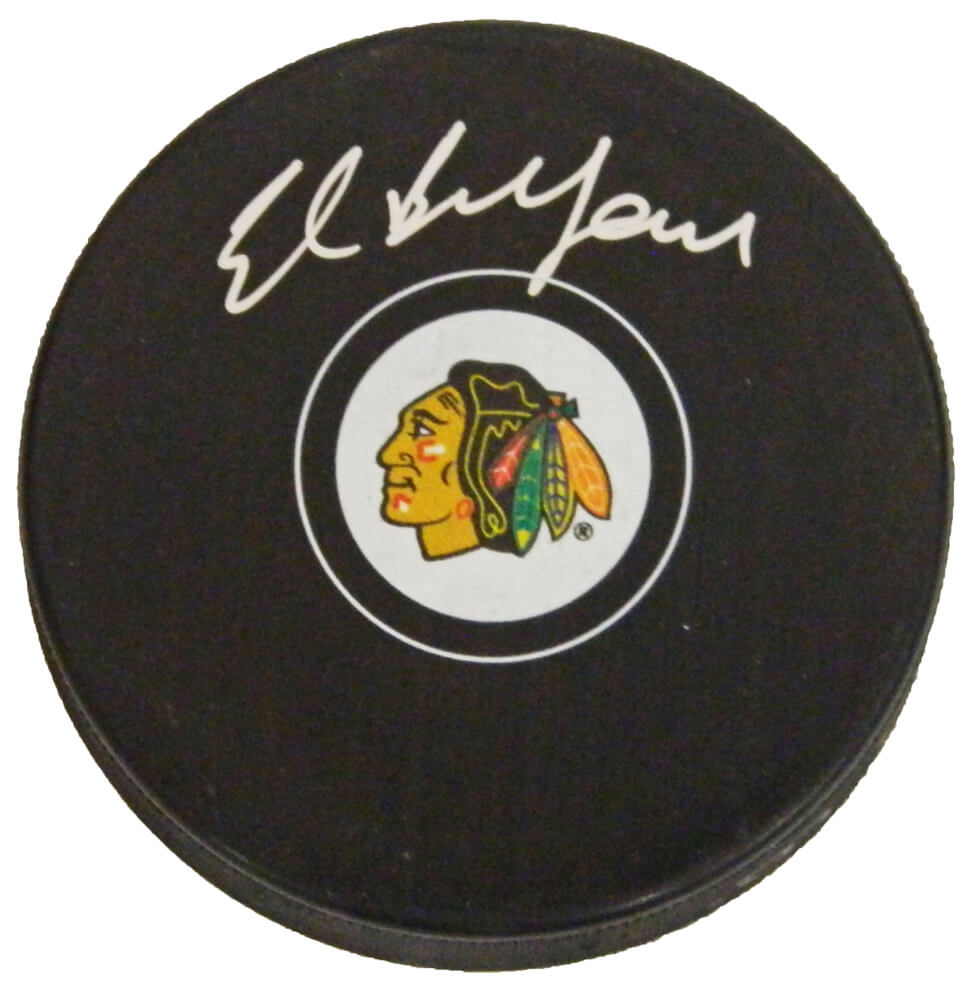 Ed Belfour Signed Chicago Blackhawks Logo Hockey Puck