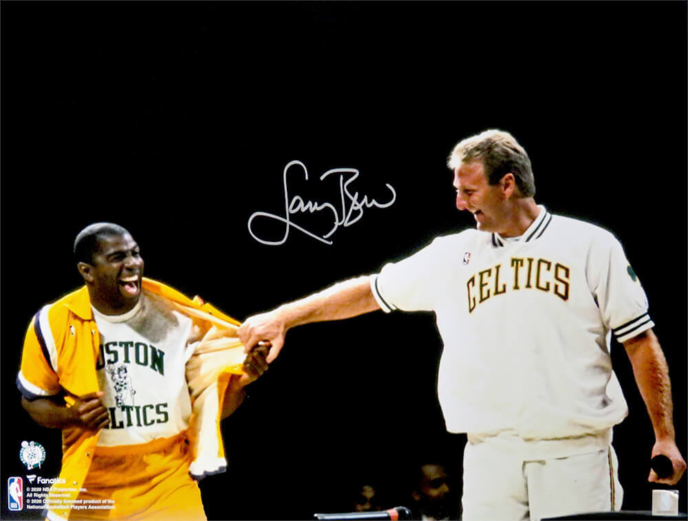 Larry Bird Signed Boston Celtics Retirement Night w/Magic Johnson 16x20 Photo