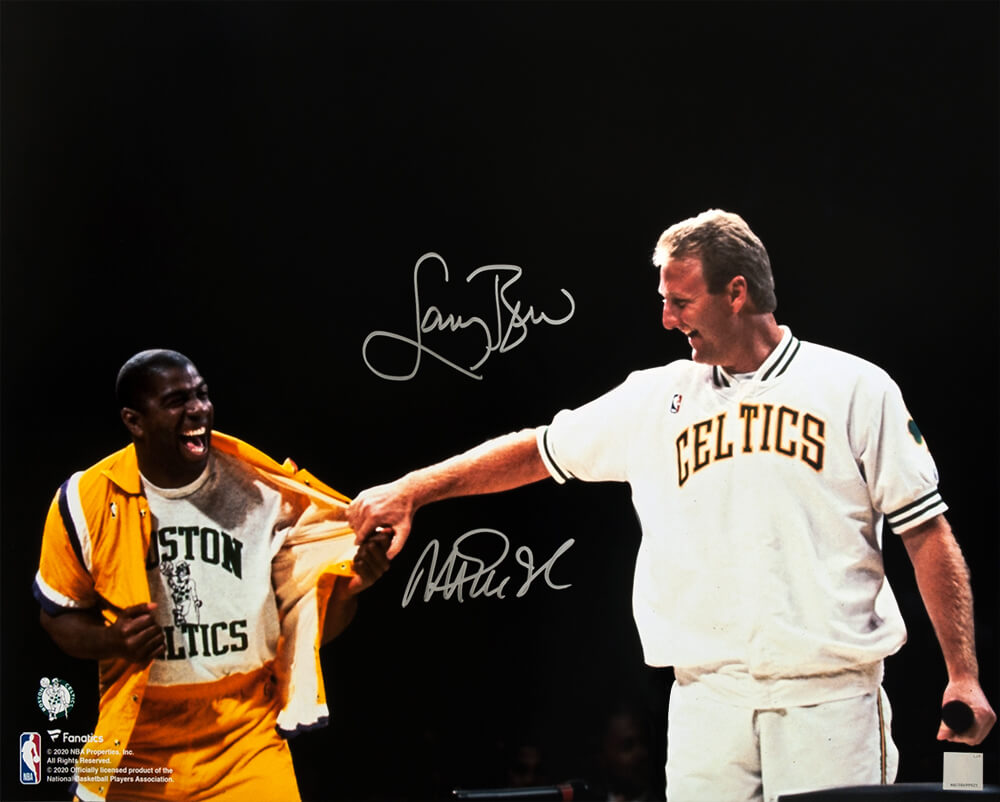 Larry Bird & Magic Johnson Dual Signed Celtics / Lakers Bird Retirement Night 16x20 Photo