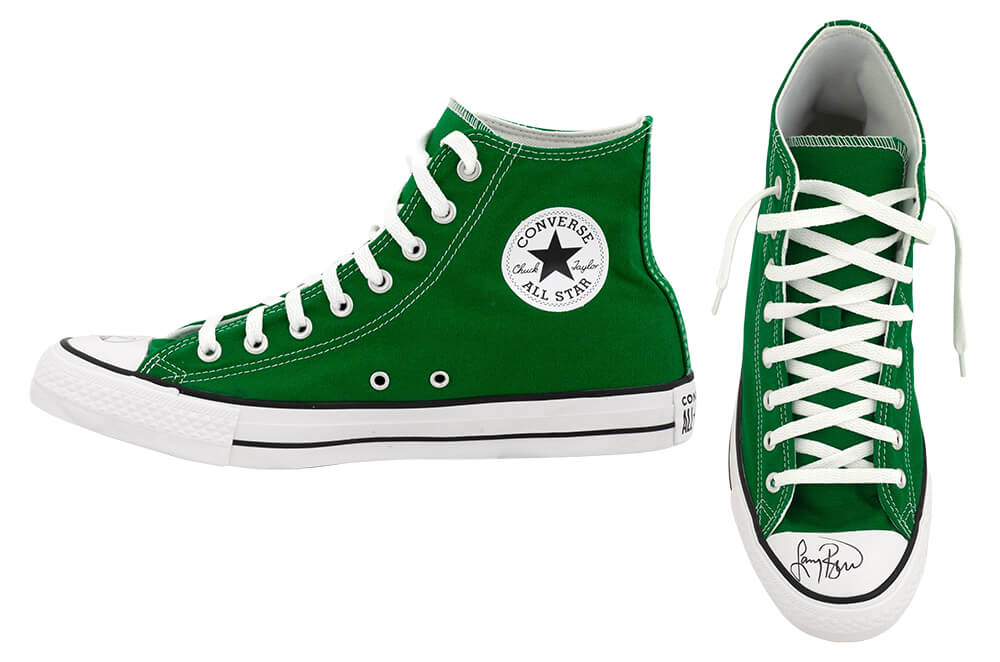 Larry Bird Signed Converse Chuck Taylor All Star Hi B Grade Green Men's Basketball Shoe - Size 11 (Right Foot)