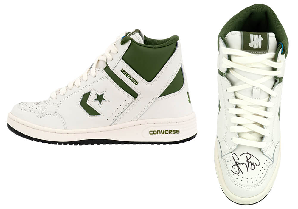 Larry Bird Signed Converse X Undefeated Weapons White & Green Men's Basketball Shoe - Size 8.5 (Left Foot)