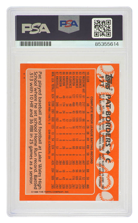 Pat Borders Signed Blue Jays 1988 Topps Traded Baseball Rookie Card #17T (PSA Encapsulated)