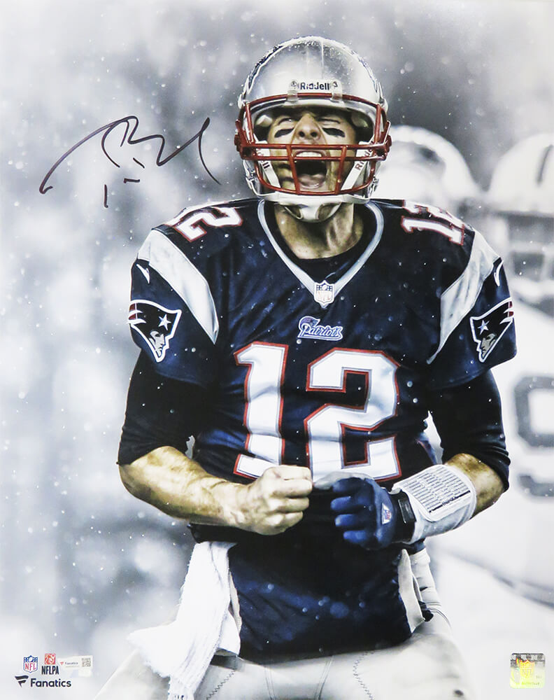 Tom Brady Signed New England Patriots Snow Game Screaming 16x20 Photo - (Fanatics)