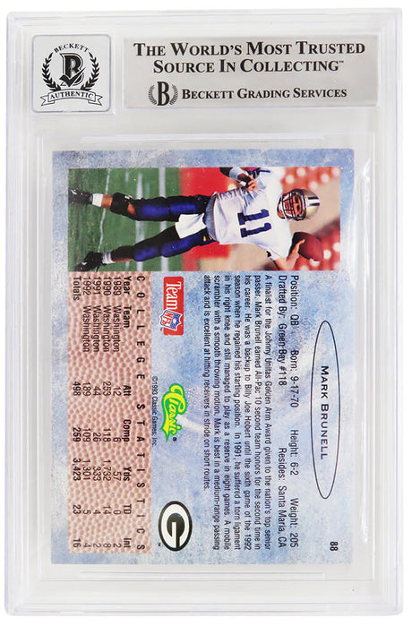 Mark Brunell Signed 1993 Classic Football Rookie Card #88 - (Beckett Encapsulated - Auto Grade 10)