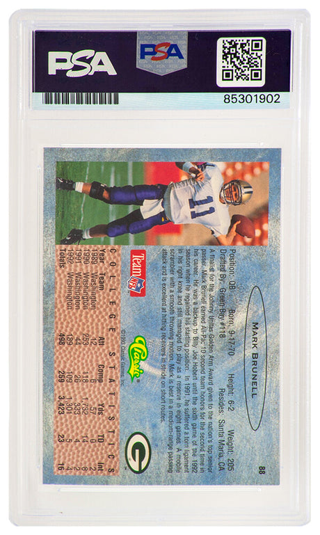 Mark Brunell Signed 1993 Classic Rookie Football Trading Card #88 - (PSA Encapsulated)