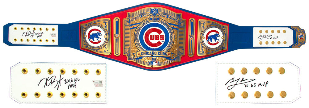 Kris Bryant & Ben Zobrist Signed Chicago Cubs 53x12 WWE Legacy Full Size Auth Blue Wrestling Belt w/MVP Insc