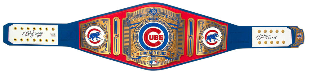 Kris Bryant & Ben Zobrist Signed Chicago Cubs 53x12 WWE Legacy Full Size Auth Blue Wrestling Belt w/MVP Insc