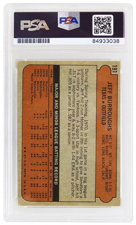 Jeff Burroughs Signed Texas Rangers 1972 Topps Rookie Baseball Card #191 w/74 AL MVP - (PSA Encapsulated)