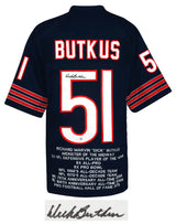 Dick Butkus Signed Navy Embroidered Stat Custom Football Jersey - (Beckett)