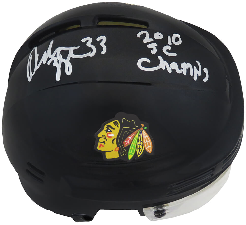 Dustin Byfuglien Signed Chicago Blackhawks Black Hockey Mini Helmet w/2010 SC Champs