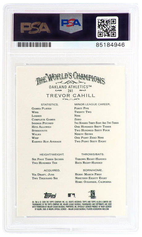 Trevor Cahill Signed Oakland A's 2009 Topps Allen & Ginter Rookie Baseball Card #241 - (PSA Encapsulated)