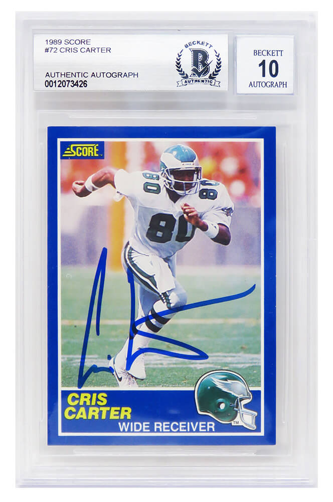 Cris Carter Signed Philadelphia Eagles 1989 Score Football Rookie Card #72 (Beckett Auto Grade 10)