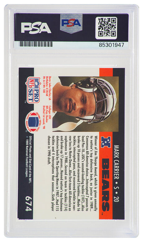 Mark Carrier Signed Chicago Bears 1990 Pro Set Rookie Football Card #674 - (PSA Encapsulated)