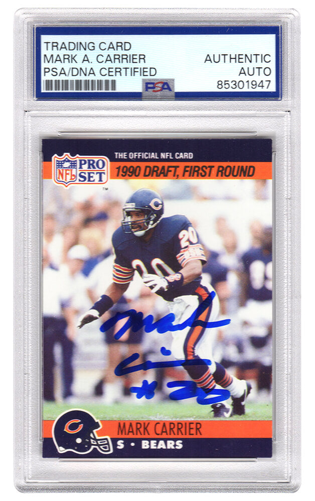 Mark Carrier Signed Chicago Bears 1990 Pro Set Rookie Football Card #674 - (PSA Encapsulated)