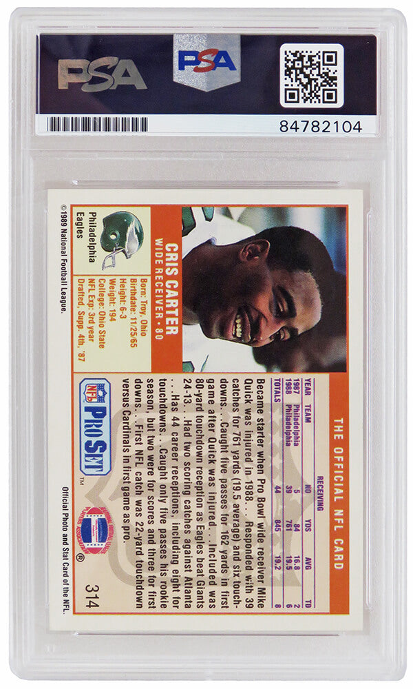 Cris Carter Signed Philadelphia Eagles 1989 Pro Set Football Rookie Card #314 (PSA Encapsulated)