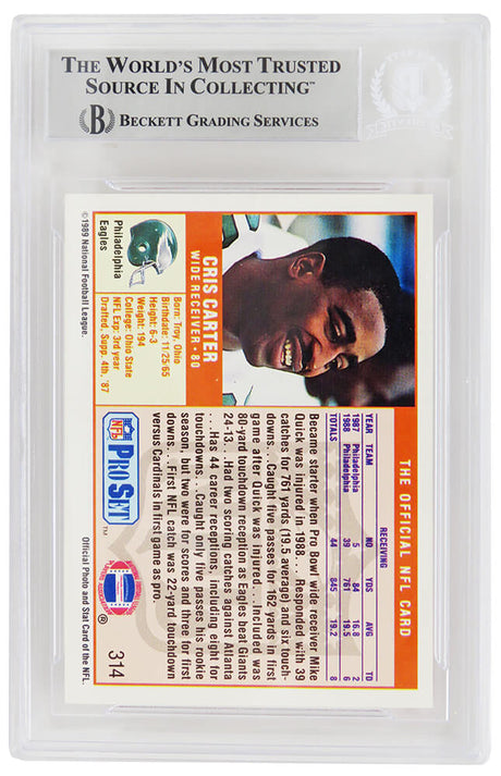 Cris Carter Signed Philadelphia Eagles 1989 Pro Set Football Rookie Card #314 - (Beckett Encapsulated)