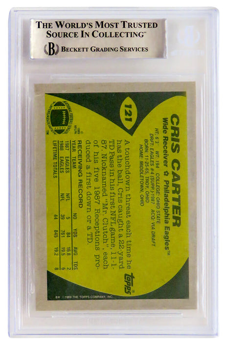 Cris Carter Signed Philadelphia Eagles 1989 Topps Football Rookie Card #121 - (Beckett Encapsulated)